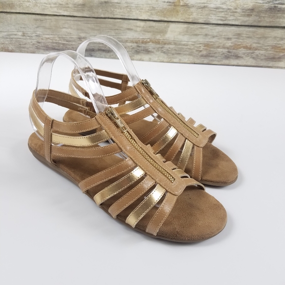 AEROSOLES Shoes - Aerosoles Metallic Strappy Zipper Comfort Sandals